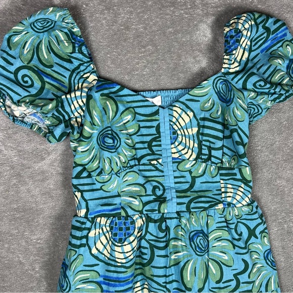 House of Harlow 1960 Dress Womens Small Blue Tropical Beach Smock Linen Mini - Picture 4 of 10